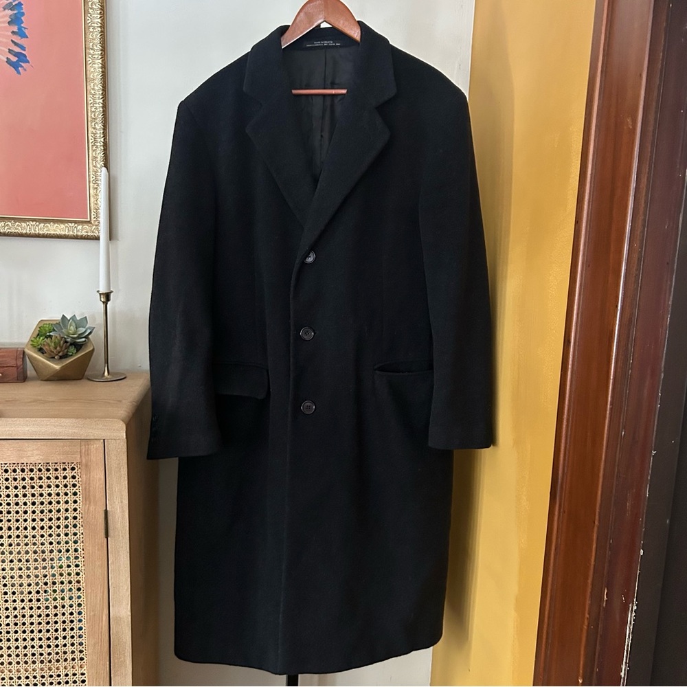 Vintage Filene's‎ The Men's Store Wool Overcoat Long Coat Black Made In Croatia
